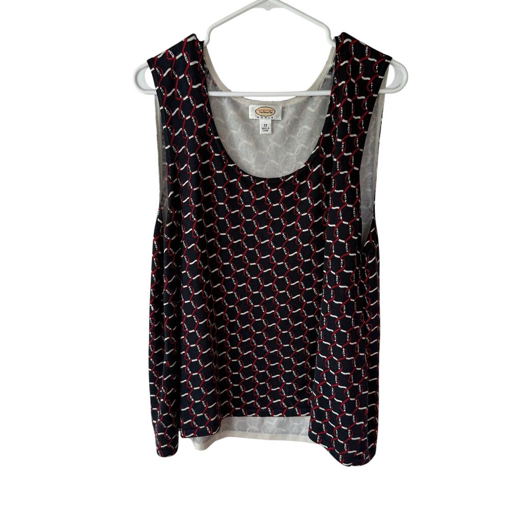 Talbots knit women's navy red and white print silk blend tank top size 2X